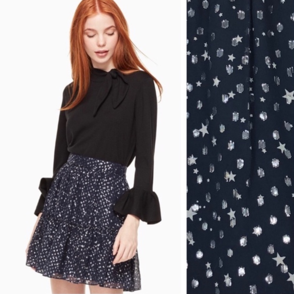 Kate Spade Night Sky Lurex Dot Navy Skirt